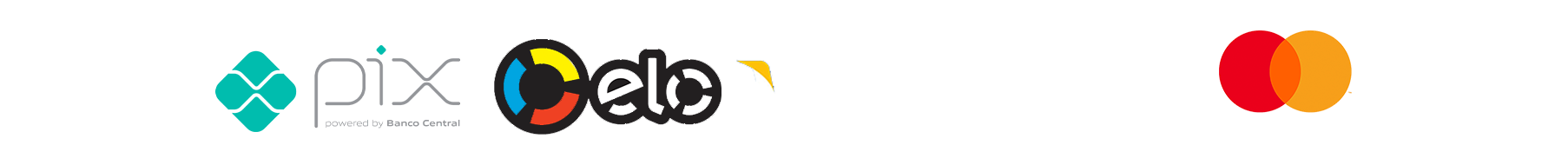Formas de pagamento: Pix, Elo, Visa, Boleto e Mastercard